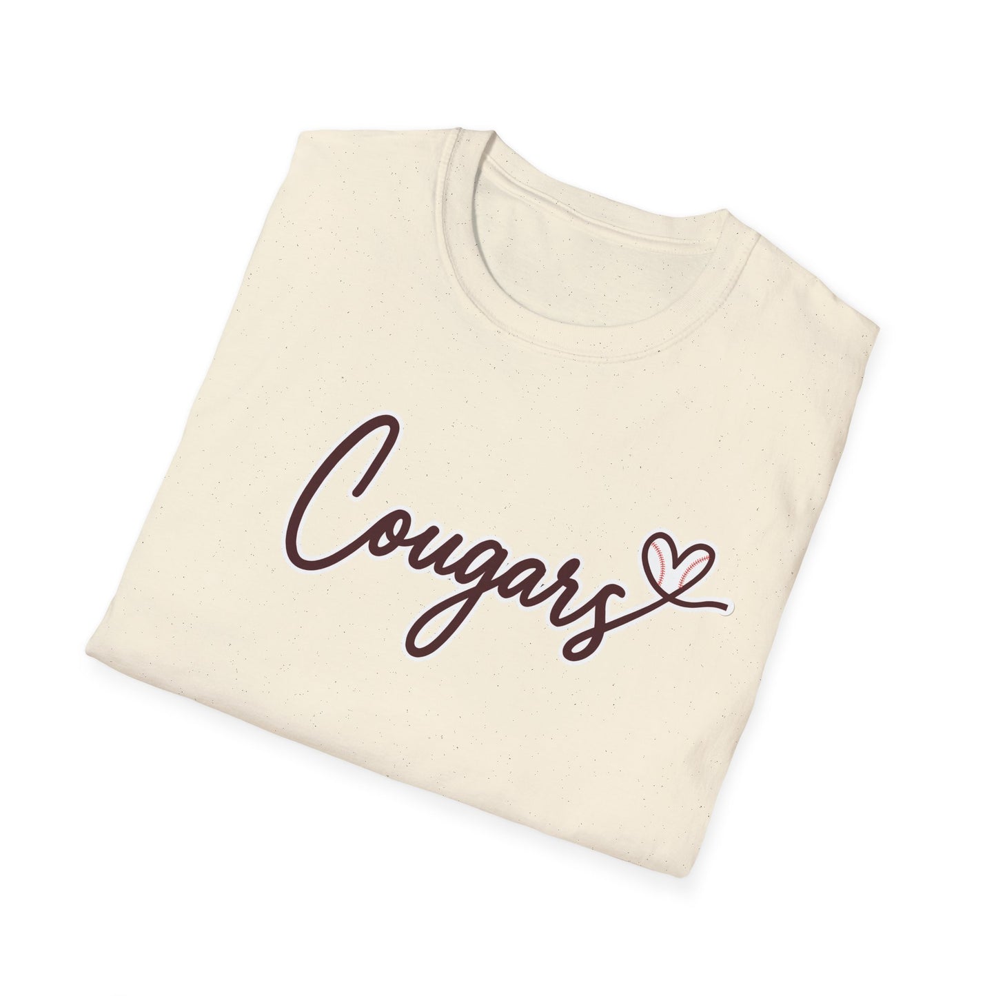 Cougars Script T-Shirt — Retro Pink Heart Team Tee