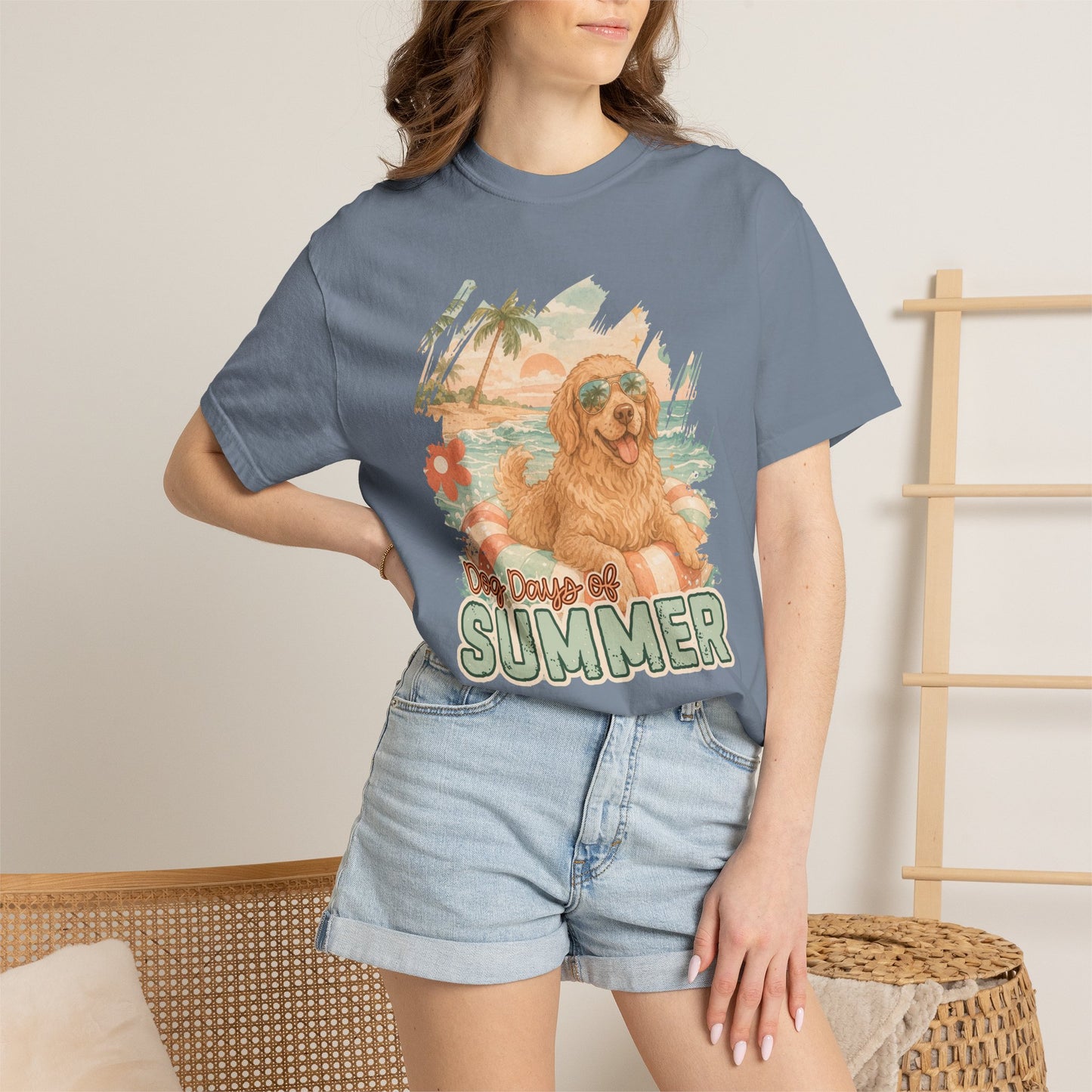 COMFORT COLORS - Dog Days of Summer T-Shirt — Retro Golden Retriever Beach Tee