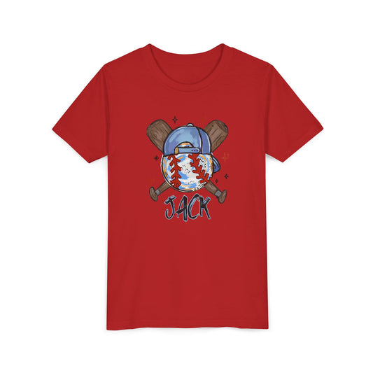 *** NEED THIS PERSONALIZED? DO NOT ORDER THIS SHIRT - PLEASE EMAIL ME AT REFININGFAITHCOMPANY@GMAIL.COM - Youth Baseball Tee — Personalized 'Jack' Cap & Crossed Bats Design
