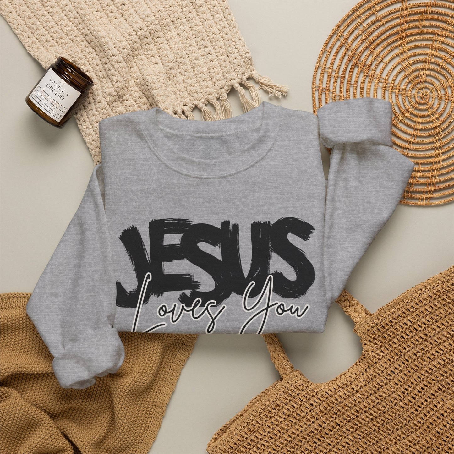 GILDAN - JESUS LOVES YOU NEUTRAL ADULT SWEATSHIRT