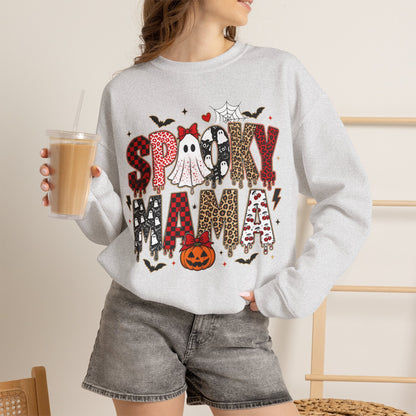 GILDAN - Spooky Mama Sweatshirt – Cute Halloween Ghost & Pumpkin Graphic Crewneck