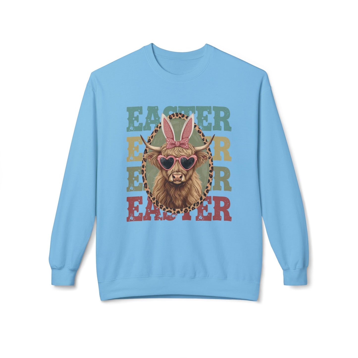 Easter Cow Crewneck Sweatshirt — Retro Bunny Ears & Sunglasses