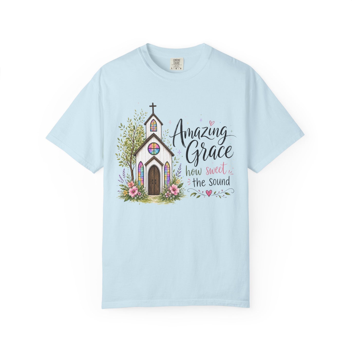 COMFORT COLORS - Amazing Grace Church T-Shirt — Floral Christian Faith Tee