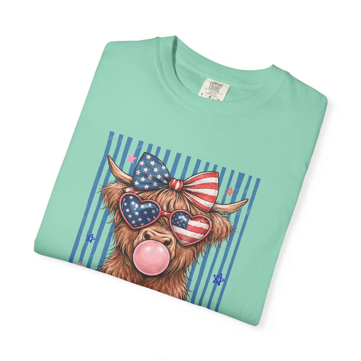 COMFORT COLORS - All American Girl T-Shirt — Patriotic Cow Pup Graphic Tee