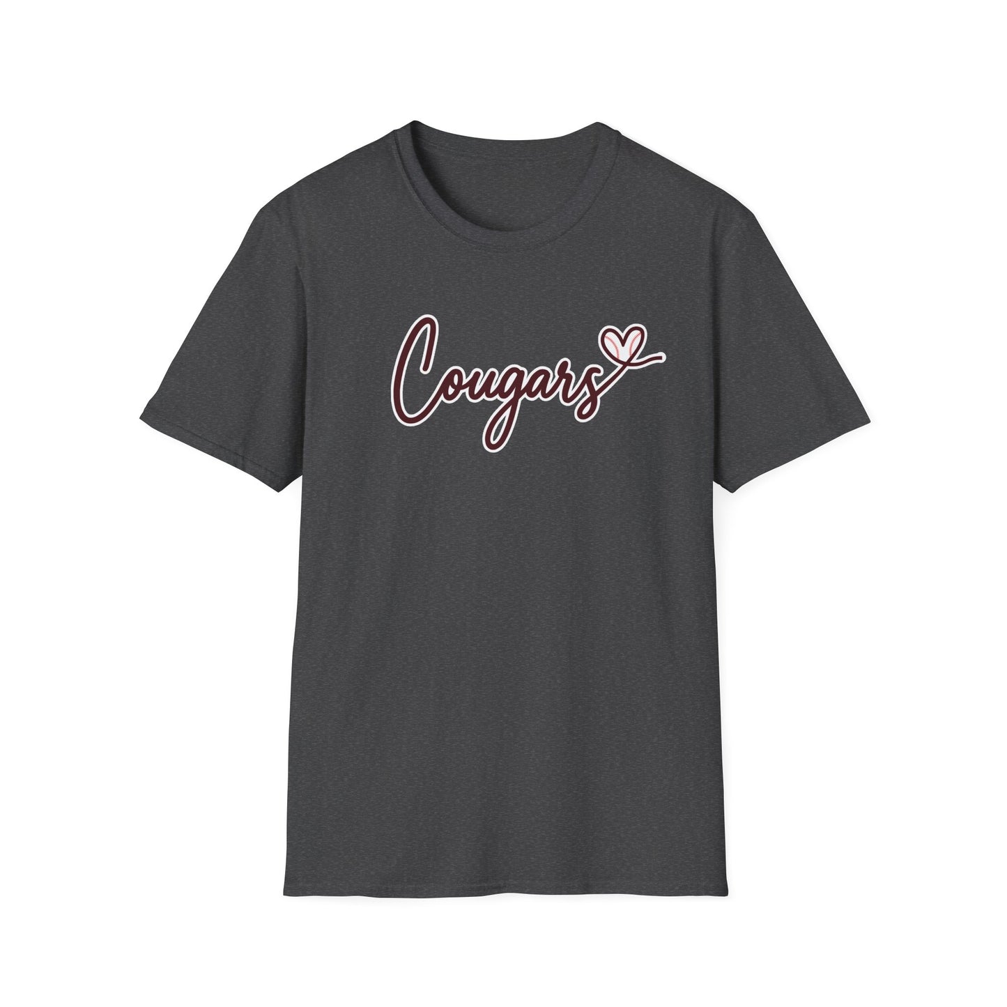 Cougars Script T-Shirt — Retro Pink Heart Team Tee