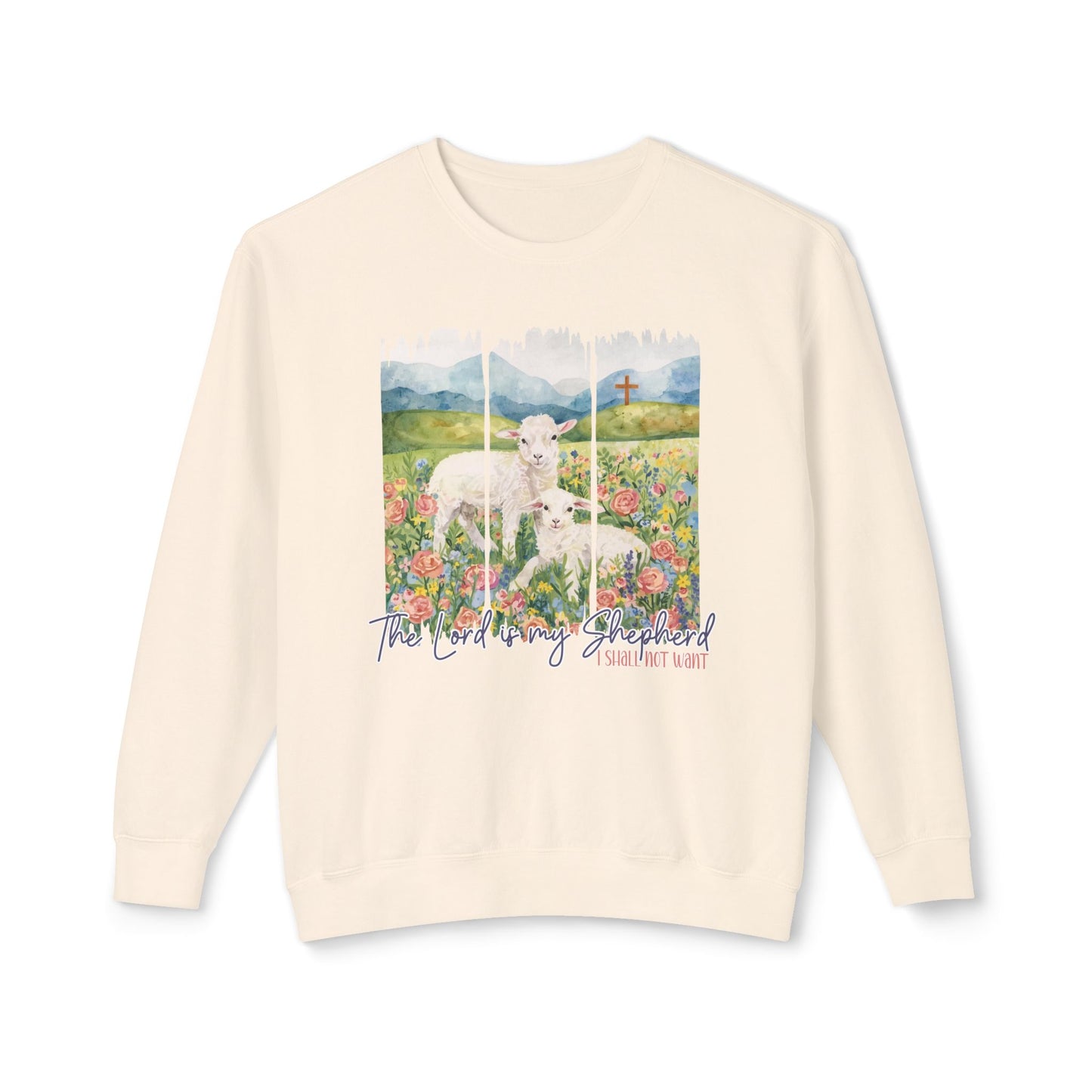 COMFORT COLORS - Shepherd Lamb Crewneck Sweatshirt — "Thou Wilt Keep Him in Perfect Peace" Floral Lamb Design