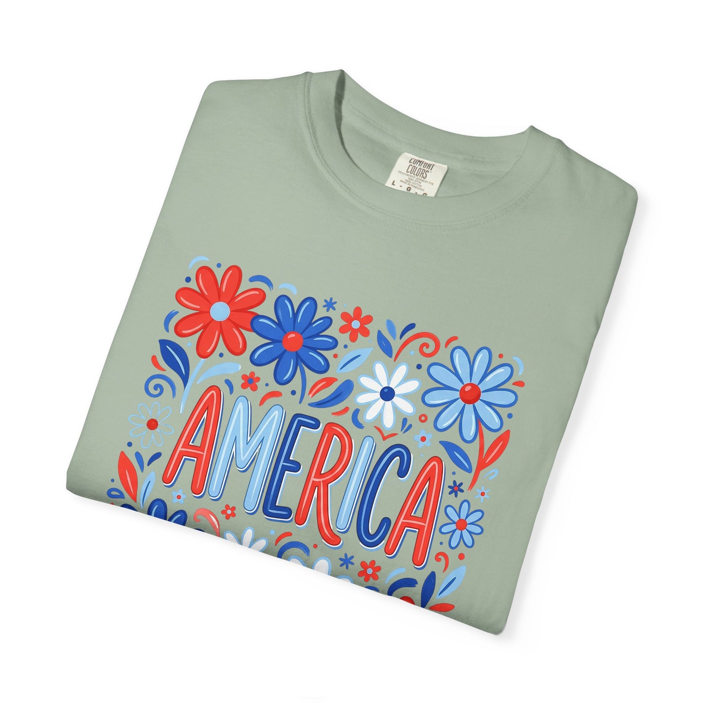 COMFORT COLORS - America Floral T-Shirt — Red, White & Blue Patriotic Tee