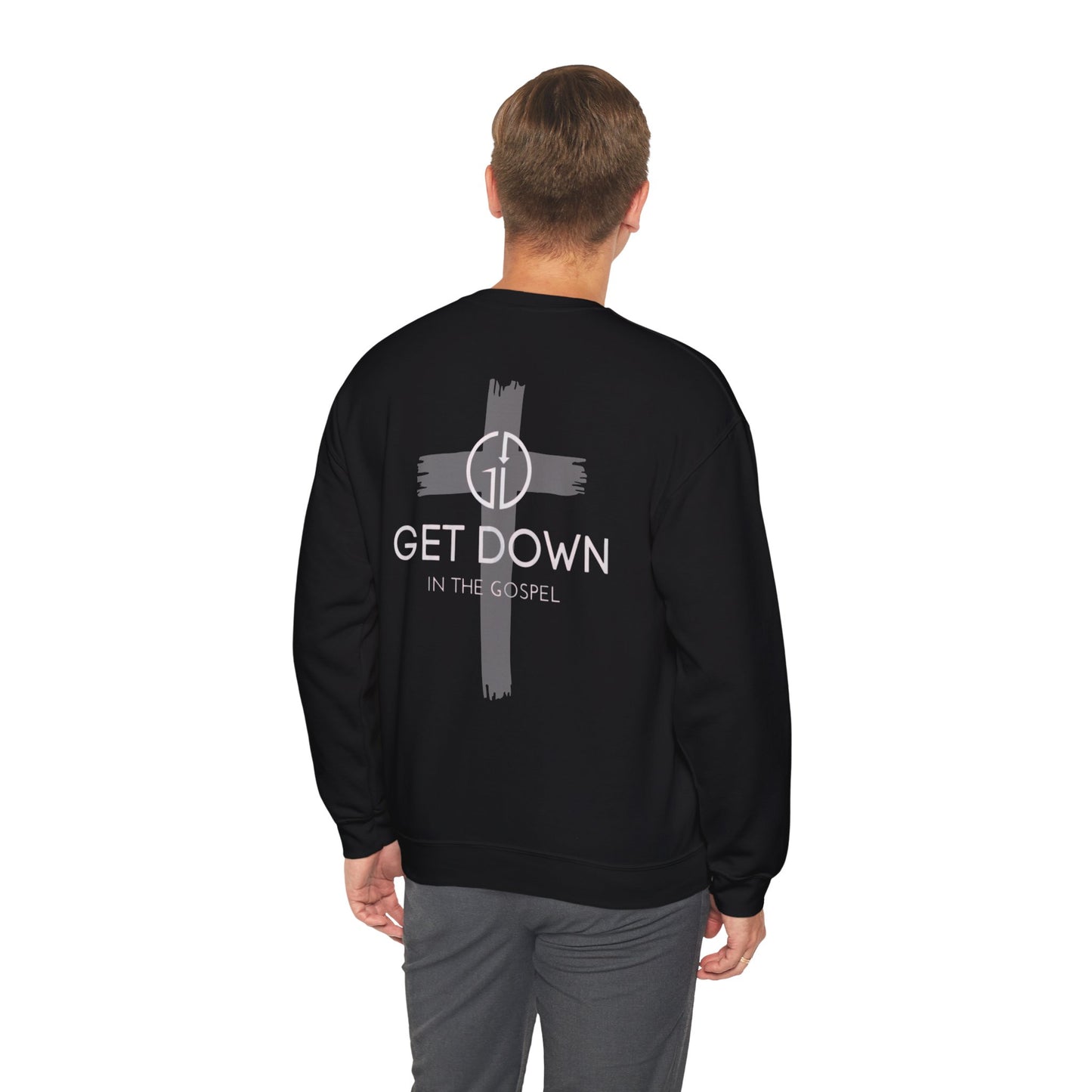GILDAN -GET DOWN IN THE GOSPEL GRAY CROSS WHITE FONT