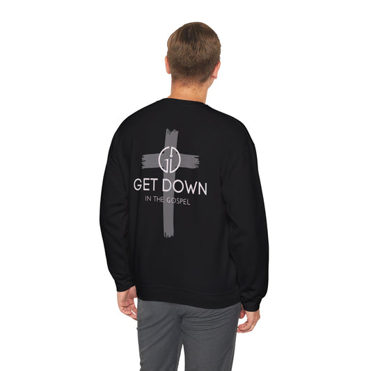 GILDAN -GET DOWN IN THE GOSPEL GRAY CROSS WHITE FONT