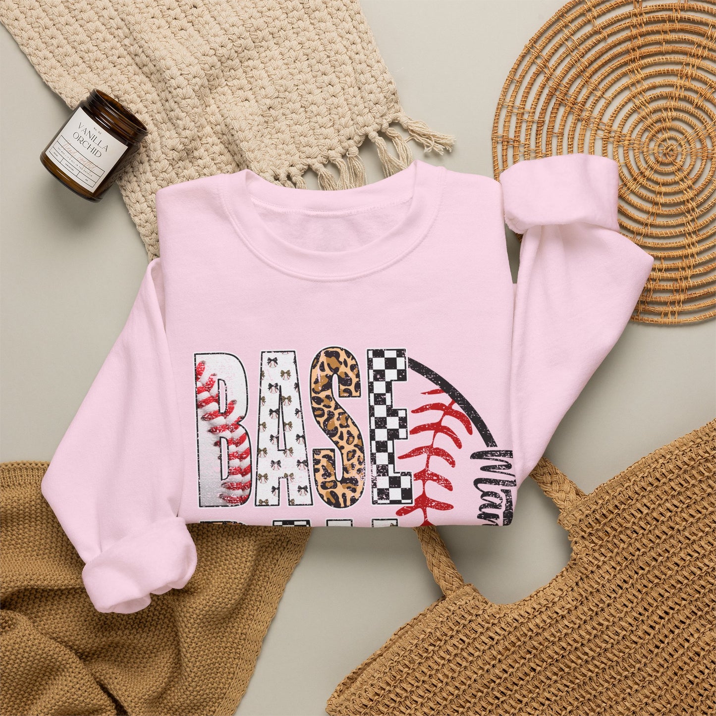 GILDAN - Baseball Leopard Print Crewneck Sweatshirt