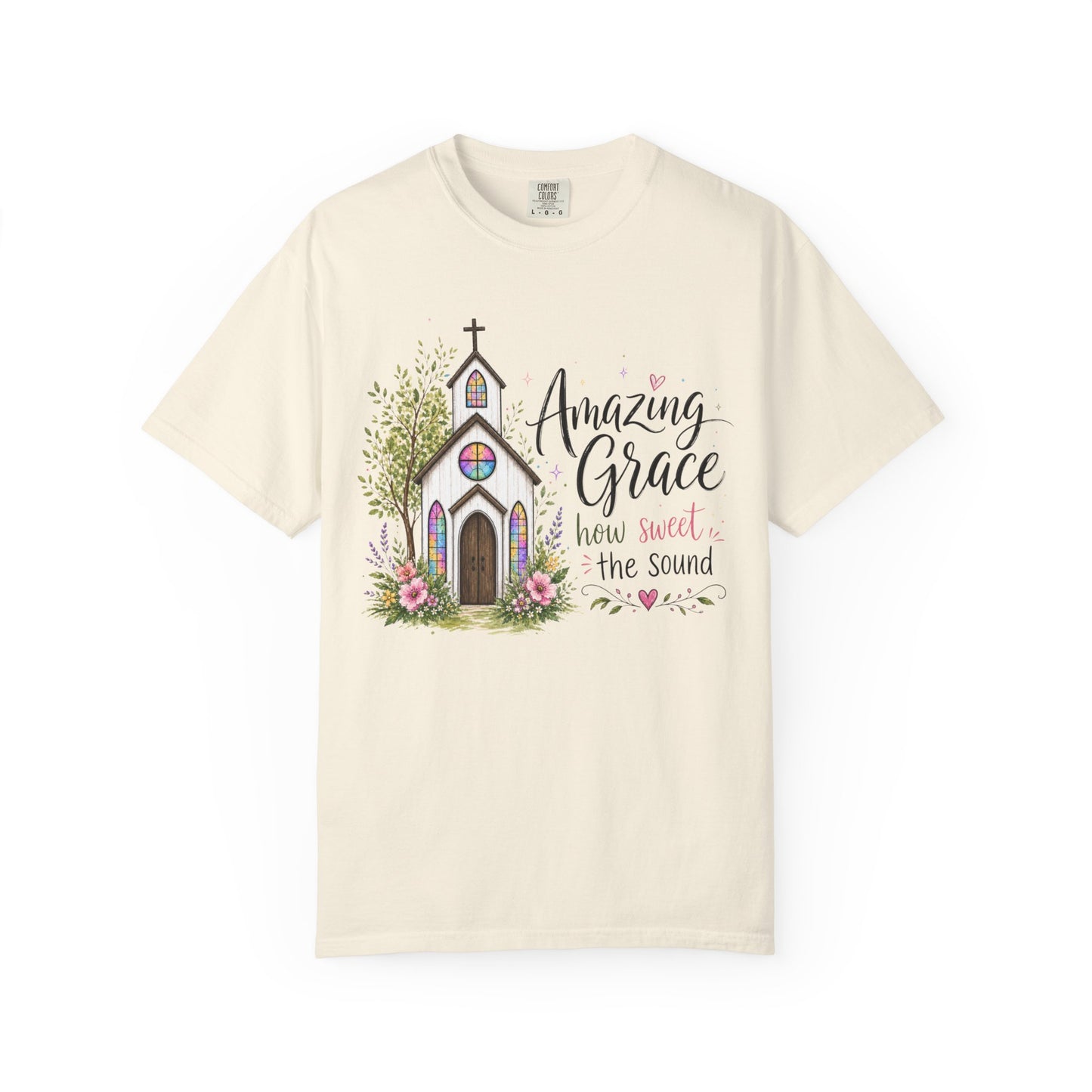 COMFORT COLORS - Amazing Grace Church T-Shirt — Floral Christian Faith Tee