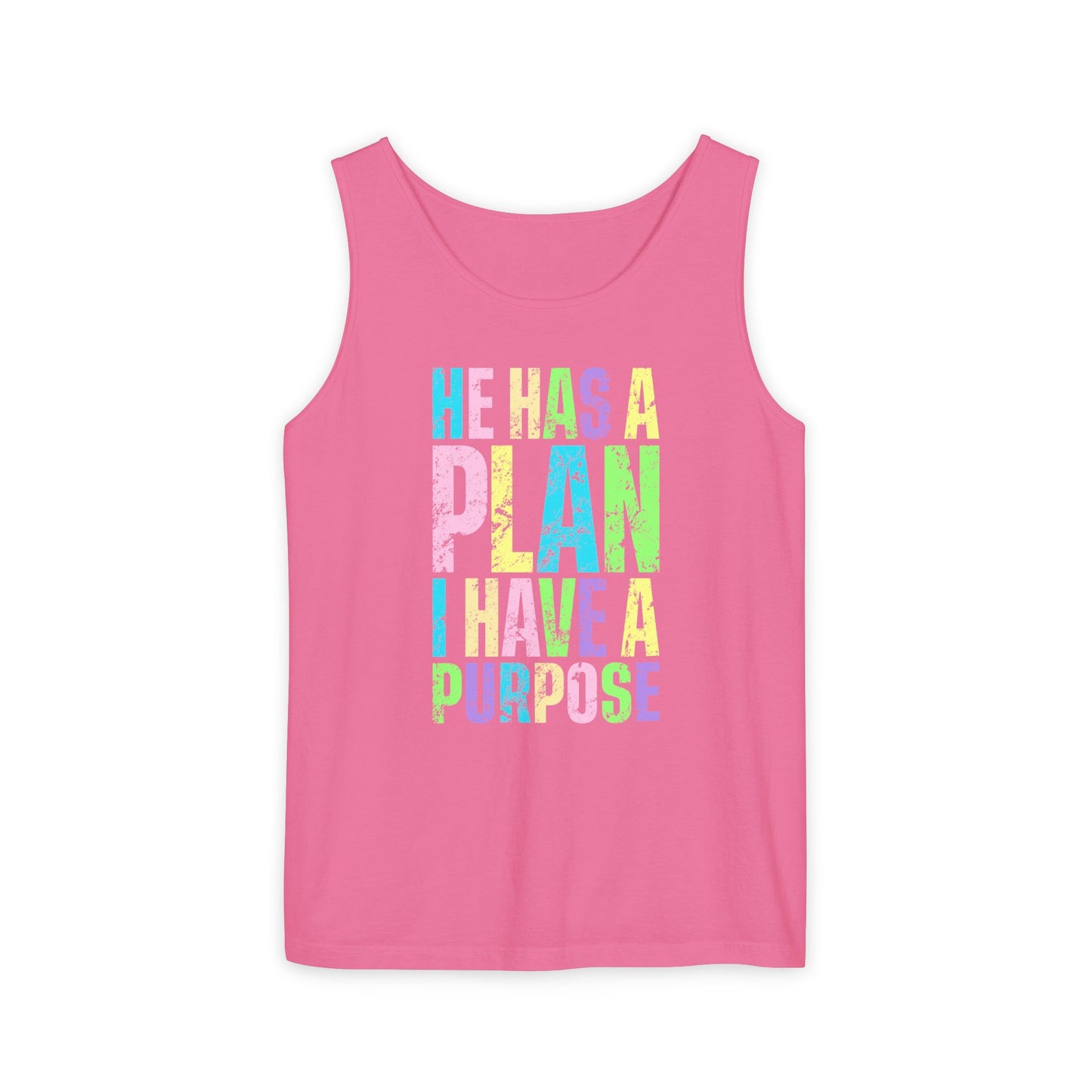 COMFORT COLORS - Inspirational Tank Top — "He Has a Plan, I Have a Purpose" Motivational Graphic Tank