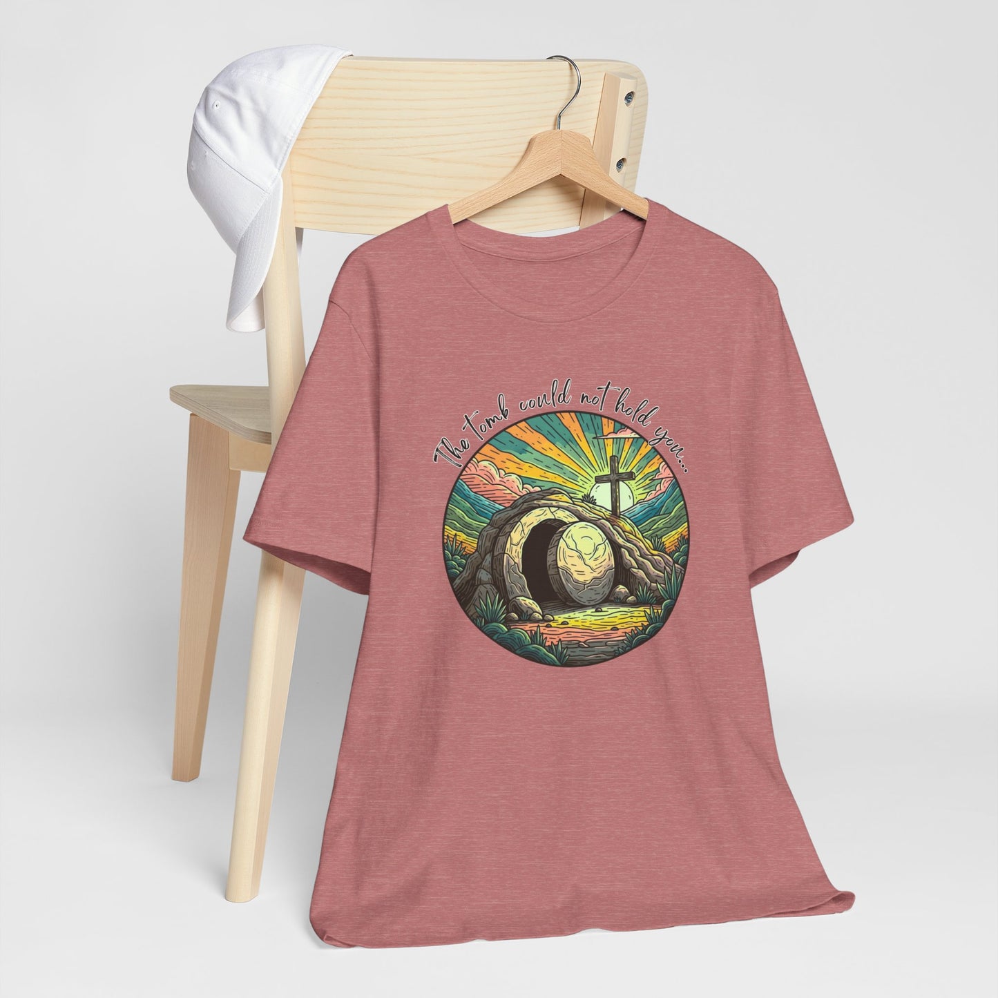 BELLA CANVAS - Easter Sunrise T-Shirt — He Is Risen Tomb & Cross Christian Tee