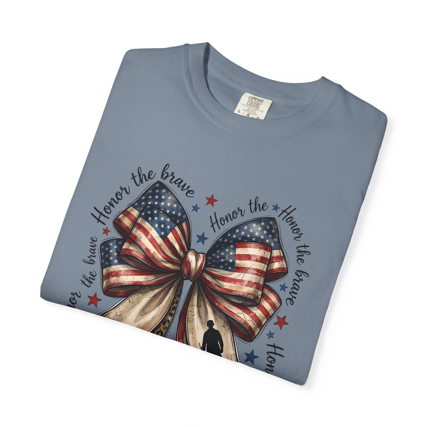 COMFORT COLORS - Patriotic American Flag Bow T-Shirt — "Home of the Brave" Fourth of July Tee