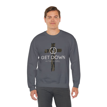 GILDAN - GET DOWN GOSPEL ADULT SWEATSHIRT GREEN CAMO CROSS