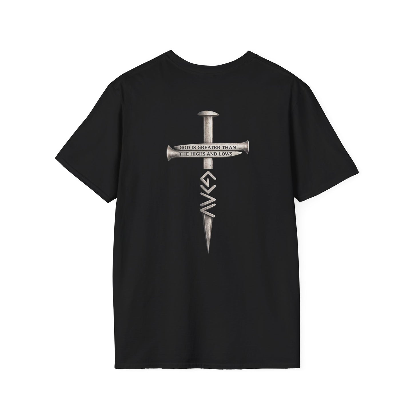 T-Shirt — 'Get Down' Cross & Nail Graphic