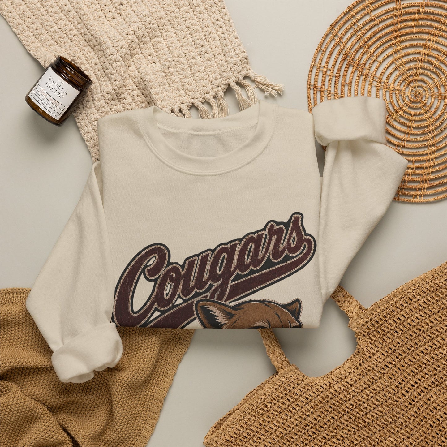 GILDAN - Cougars Mascot Crewneck Sweatshirt — Vintage Athletic Cougar Design
