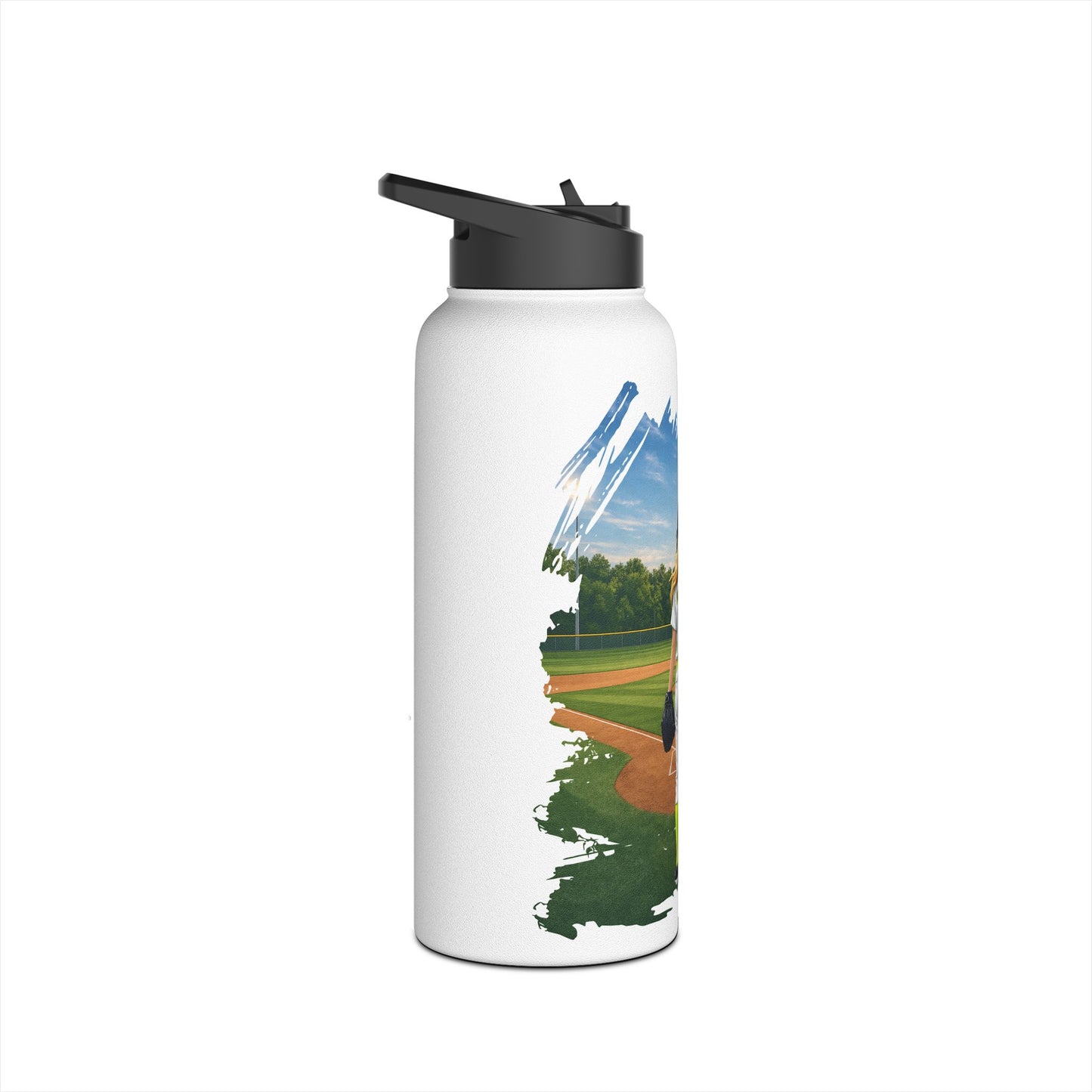 *** NEED TO PERSONALIZE THIS ? - DO NOT ORDER THIS PRODUCT - EMAIL ME @REFININGFAITHCOMPANY@GMAIL.COM - Softball Player Personalized Stainless Steel Water Bottle — Custom Name & Number