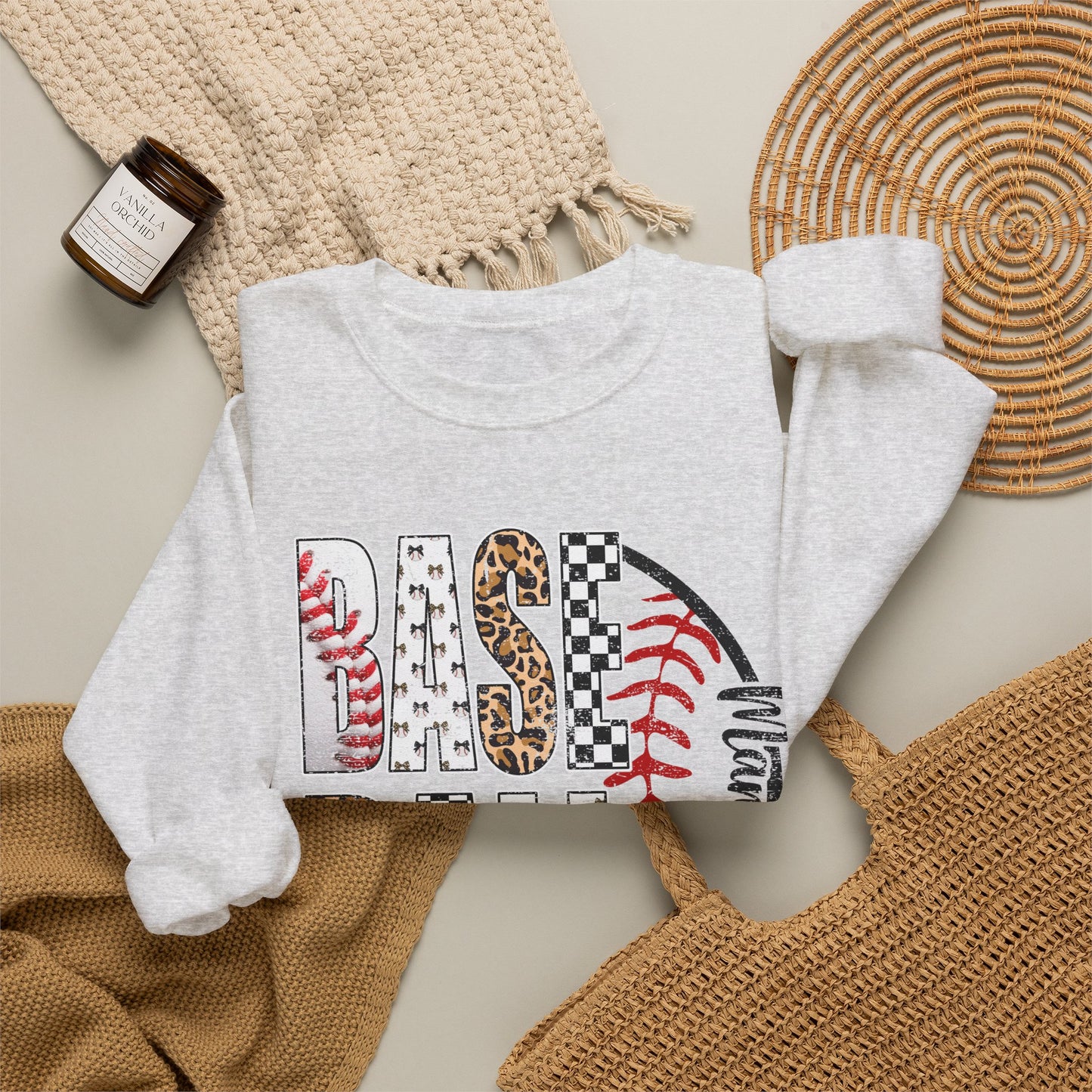 GILDAN - Baseball Leopard Print Crewneck Sweatshirt