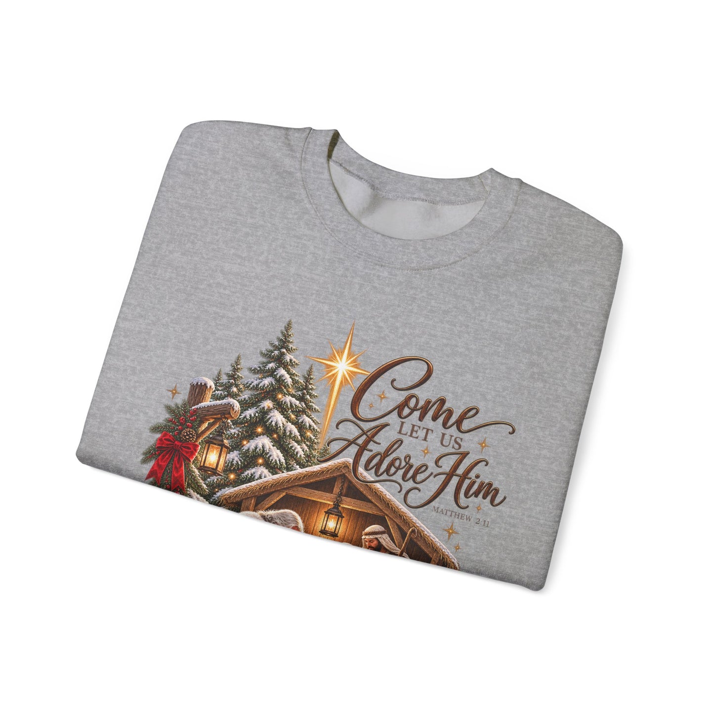 GILDAN - Crewneck Sweatshirt - 'Come Let Us Adore Him' Nativity Christmas Sweatshirt