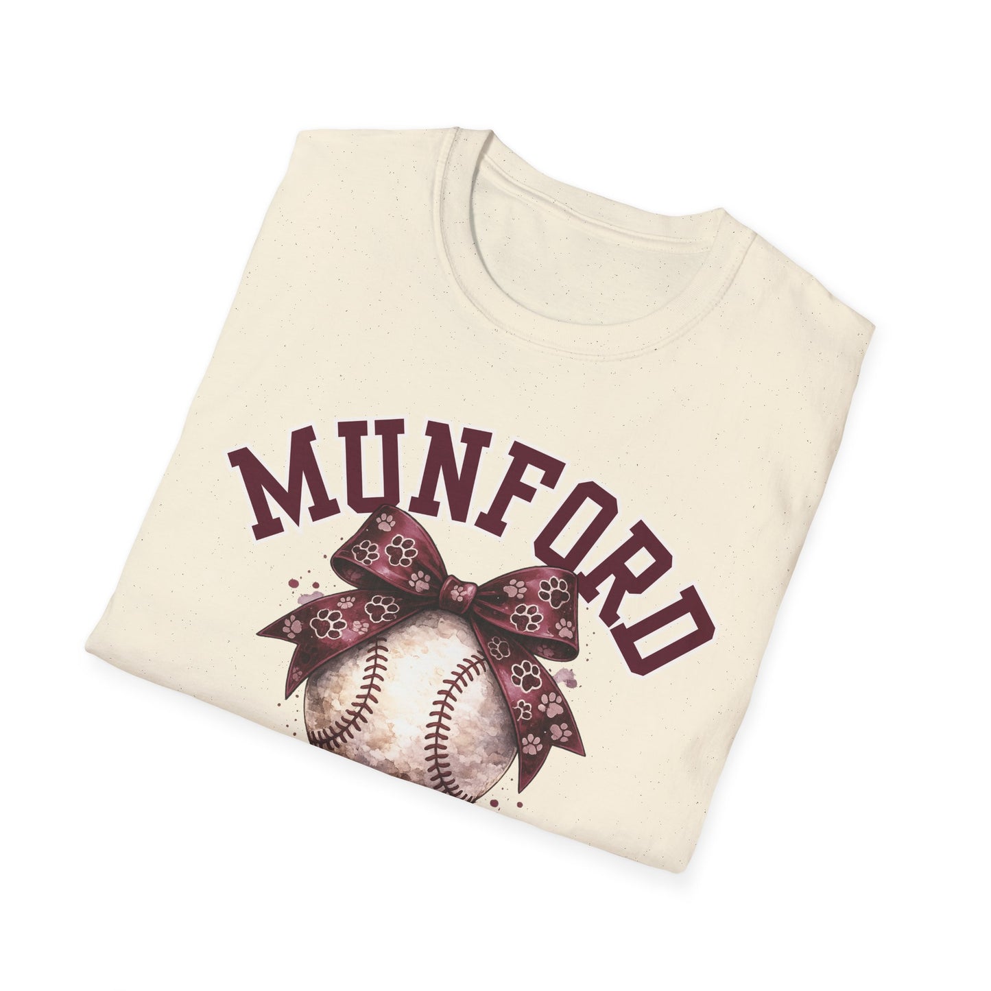 Munford Cougars Softball T-Shirt — Baseball with Bow Team Tee