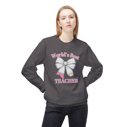 GILDAN -World’s Best Teacher Crewneck Sweatshirt — Bow & Pencil Teacher Gift