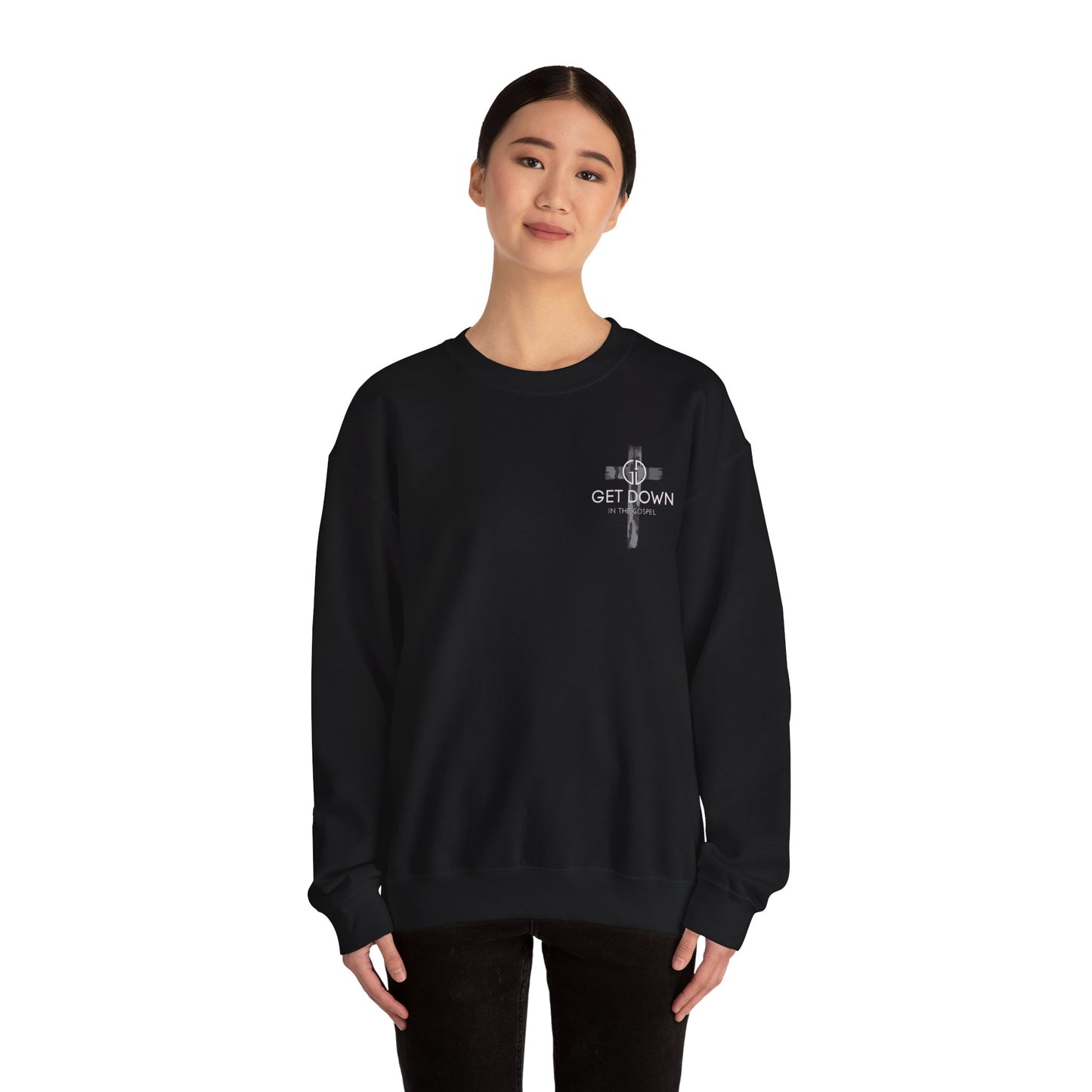 GILDAN - GET DOWN IN THE GOSPEL ADULT SWEATSHIRT GRAY CAMO CROSS