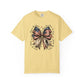 COMFORT COLORS - Patriotic American Flag Bow T-Shirt — "Home of the Brave" Fourth of July Tee
