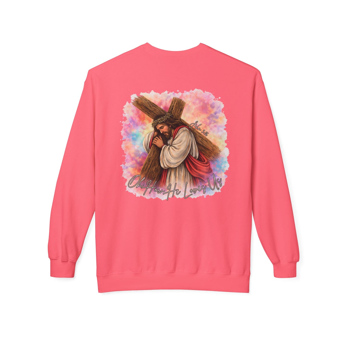 Christian Sweatshirt — Jesus Carrying Cross Crewneck (Faith Over Fear)