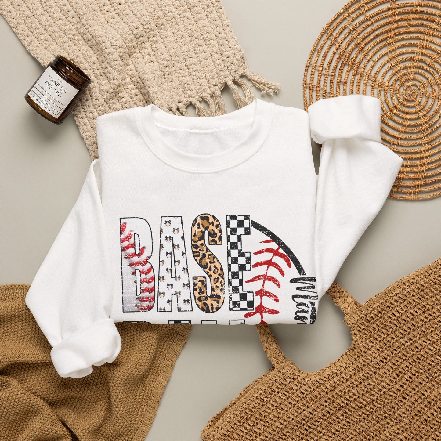 GILDAN - Baseball Leopard Print Crewneck Sweatshirt