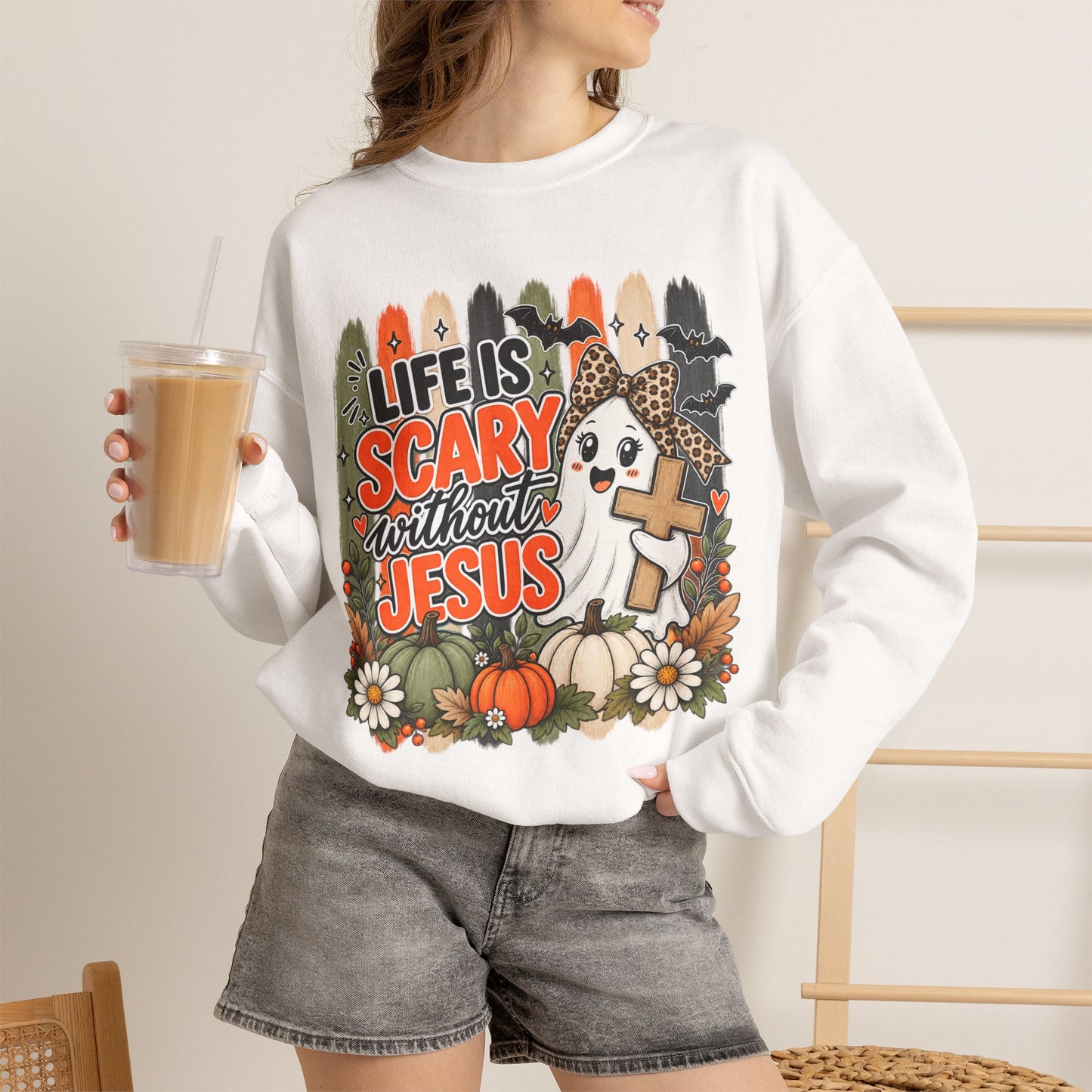 GILDAN - Christian Halloween Sweatshirt — "Life Is Scary Without Jesus" Fall Crewneck