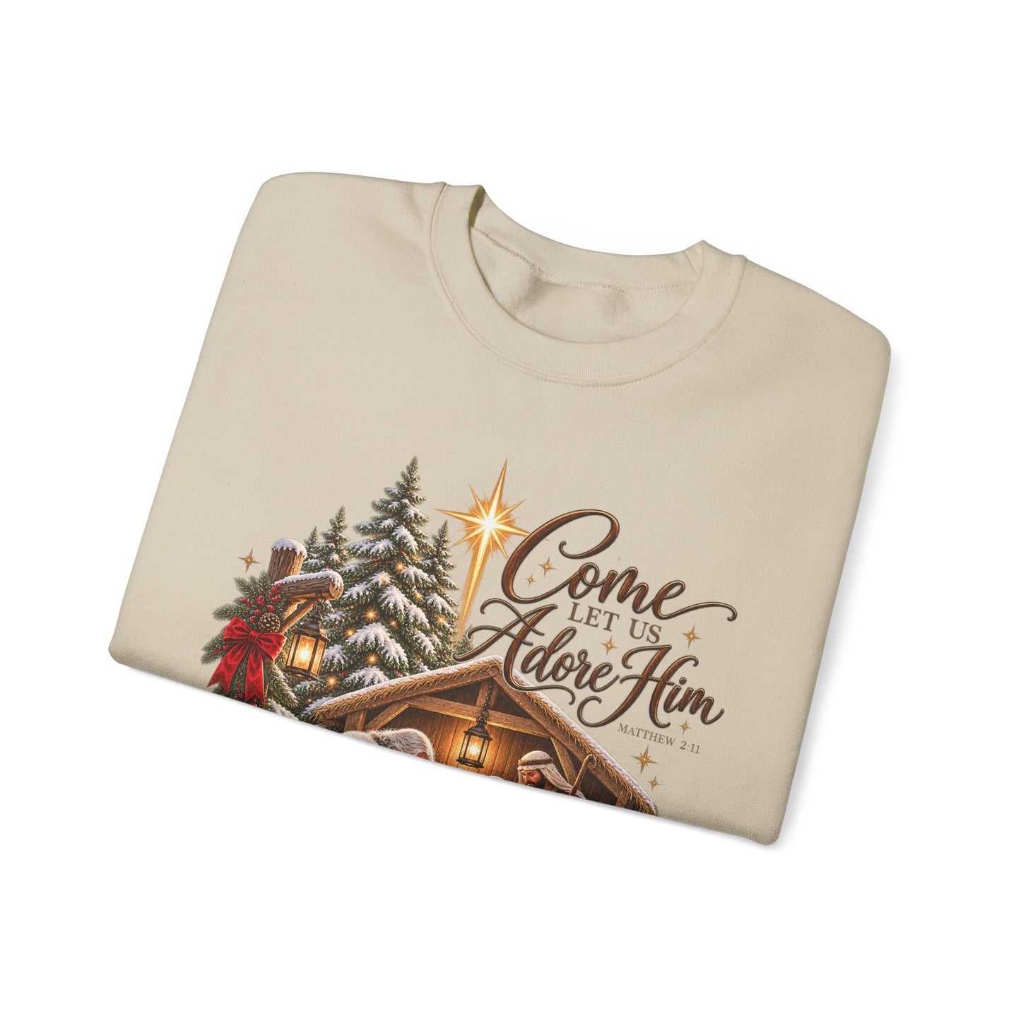 GILDAN - Crewneck Sweatshirt - 'Come Let Us Adore Him' Nativity Christmas Sweatshirt