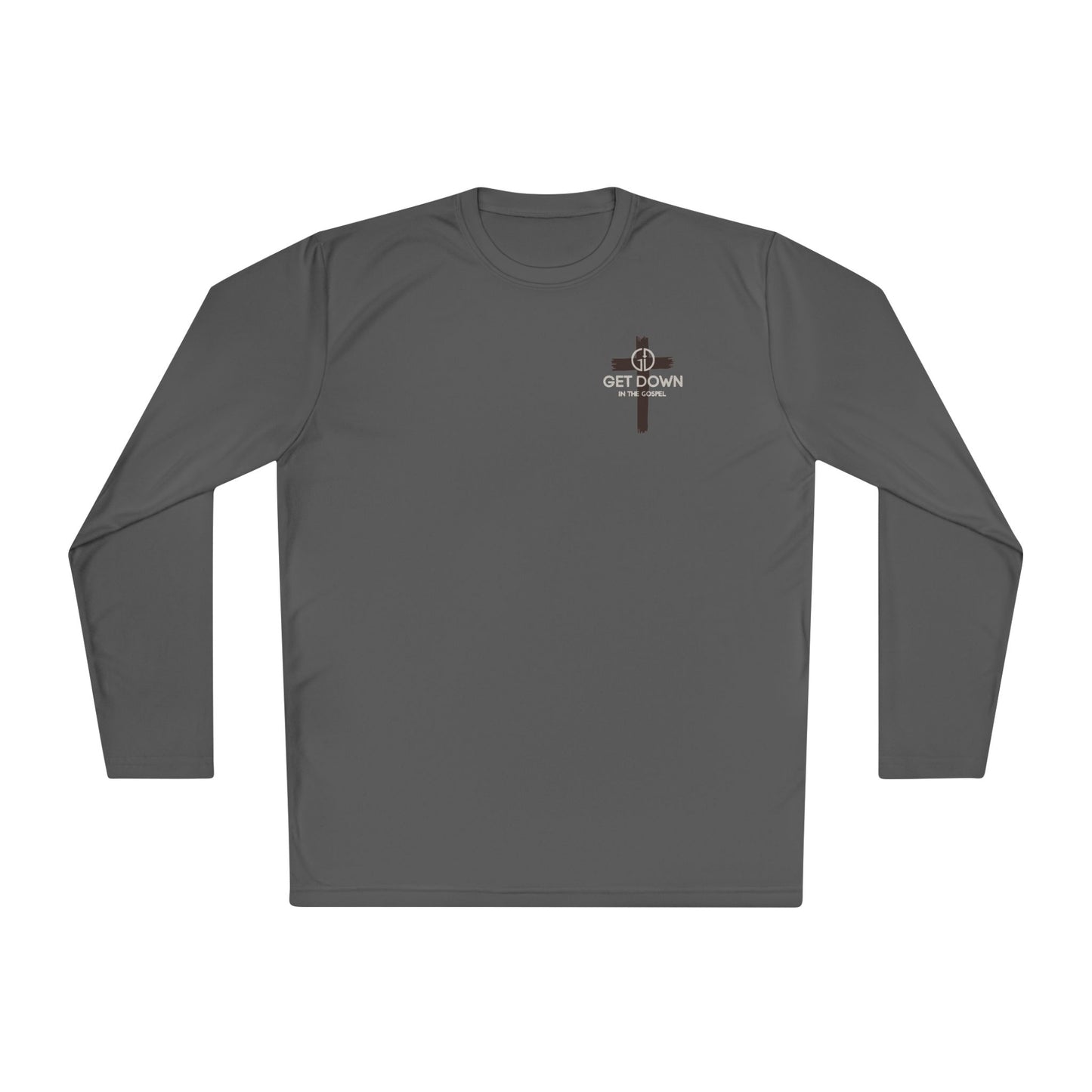 Christian Shield & Swords Long Sleeve Tee — "Get Down on Your Knees" Faith Graphic