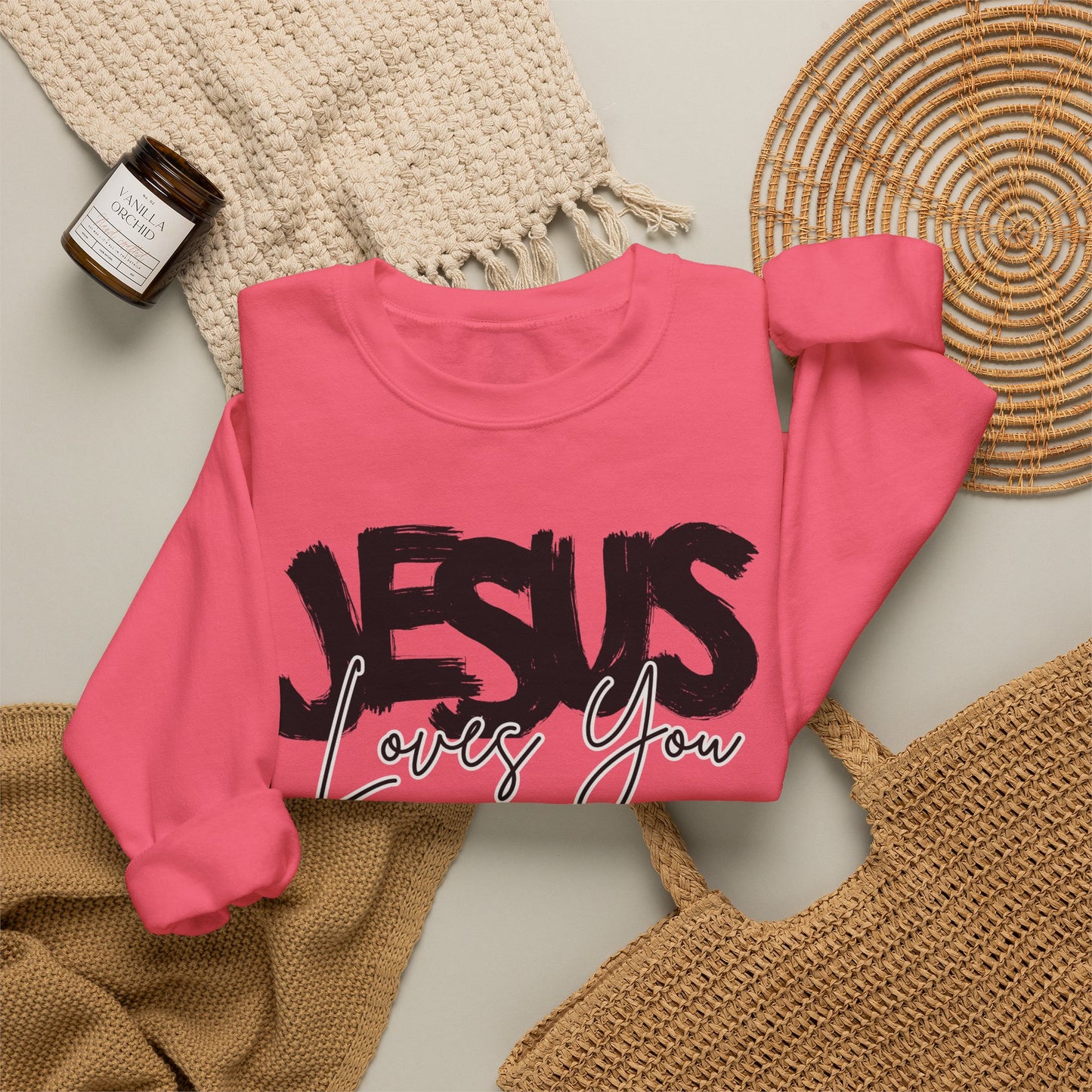 GILDAN - JESUS LOVES YOU NEUTRAL ADULT SWEATSHIRT