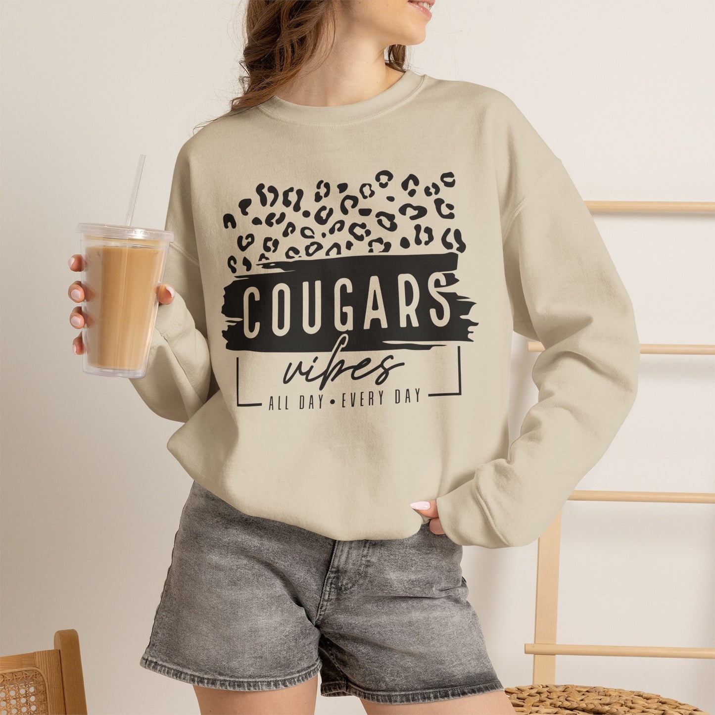 GILDAN -Cougars Vibes Leopard Graphic Sweatshirt