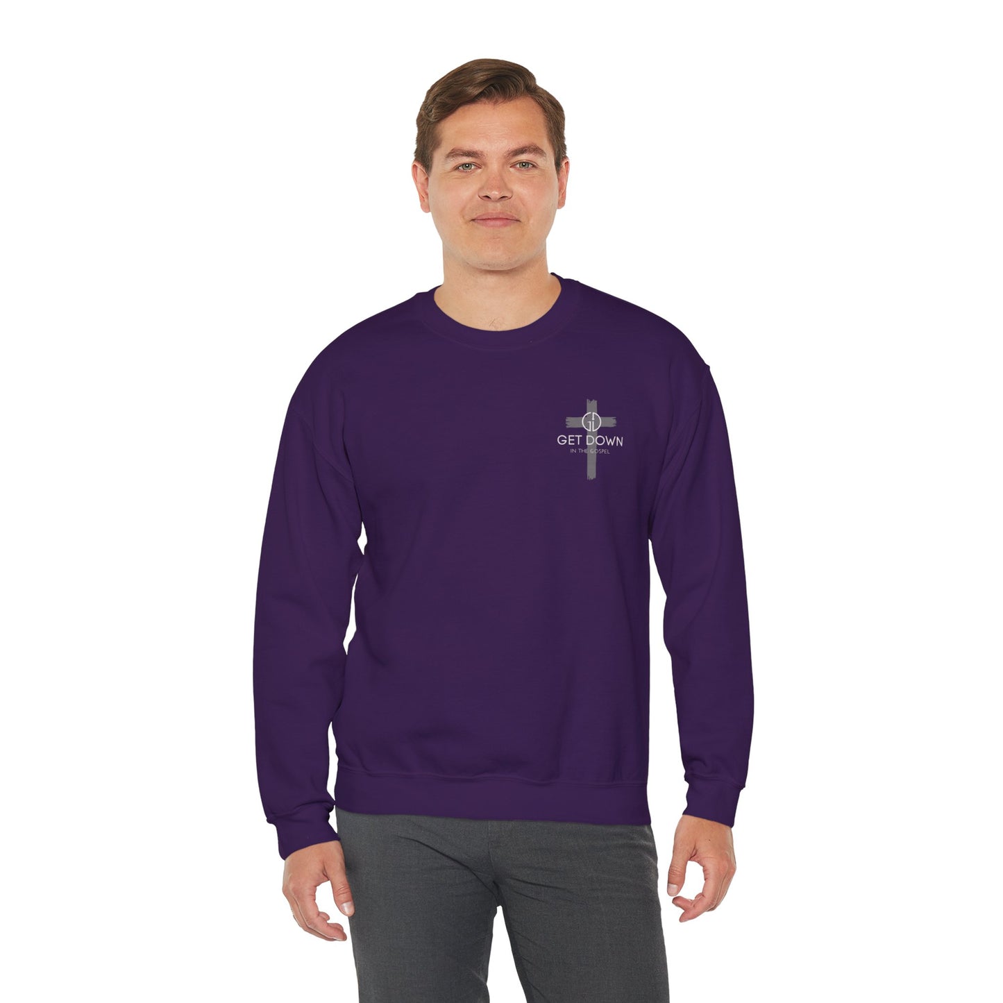 GET DOWN IN THE GOSPEL GRAY CROSS WHITE FONT