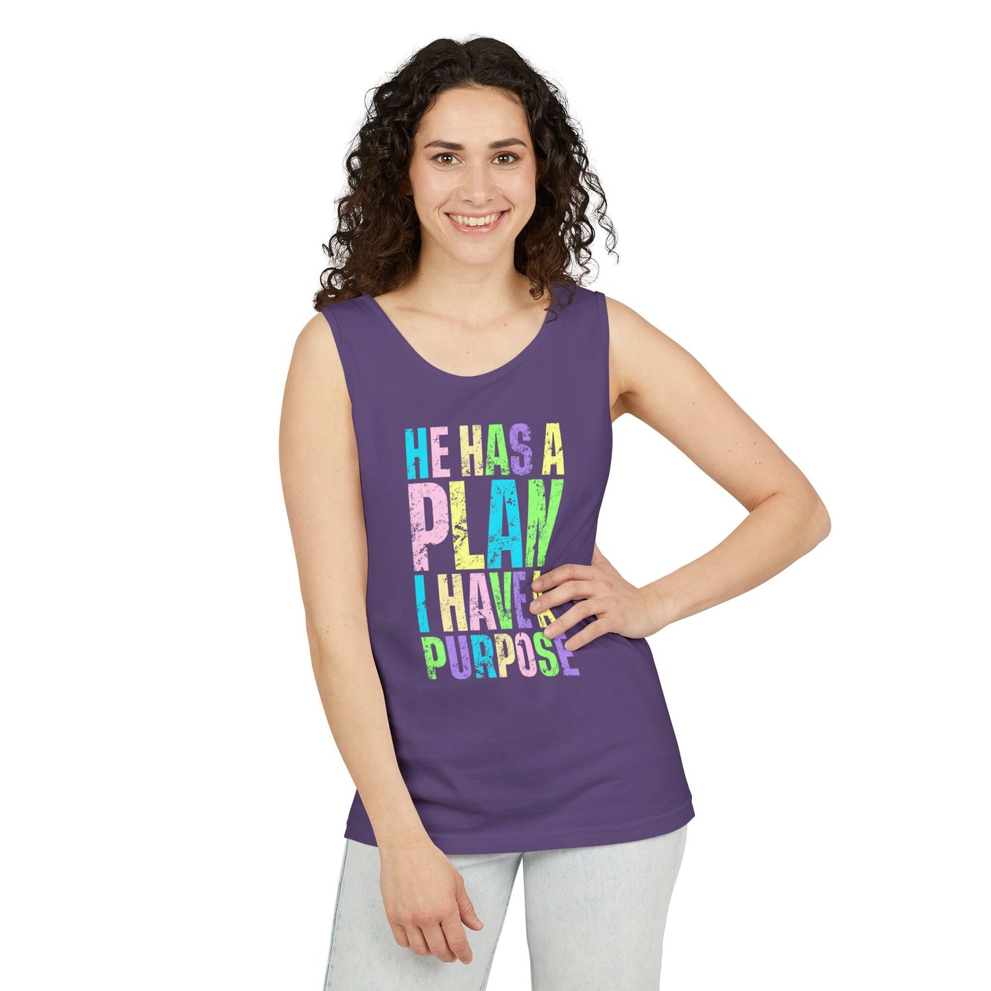 COMFORT COLORS - Inspirational Tank Top — "He Has a Plan, I Have a Purpose" Motivational Graphic Tank