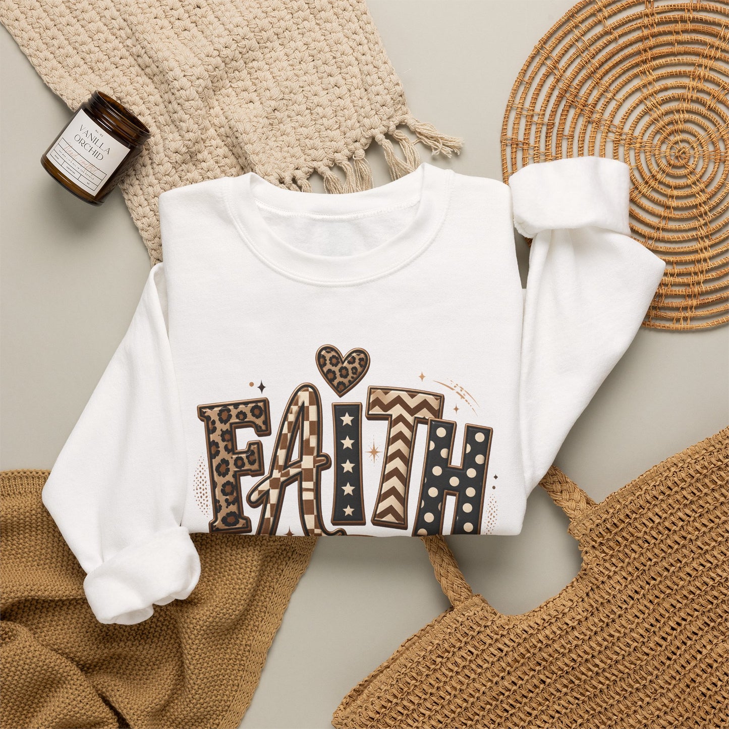 GILDAN - Faith Leopard Print Crewneck Sweatshirt
