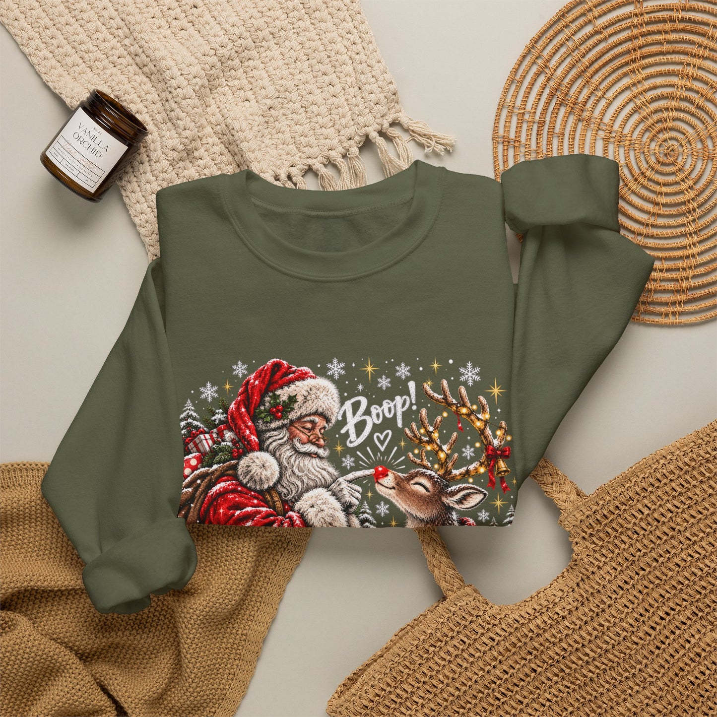 GILDAN - Christmas Santa and Reindeer Crewneck Sweatshirt