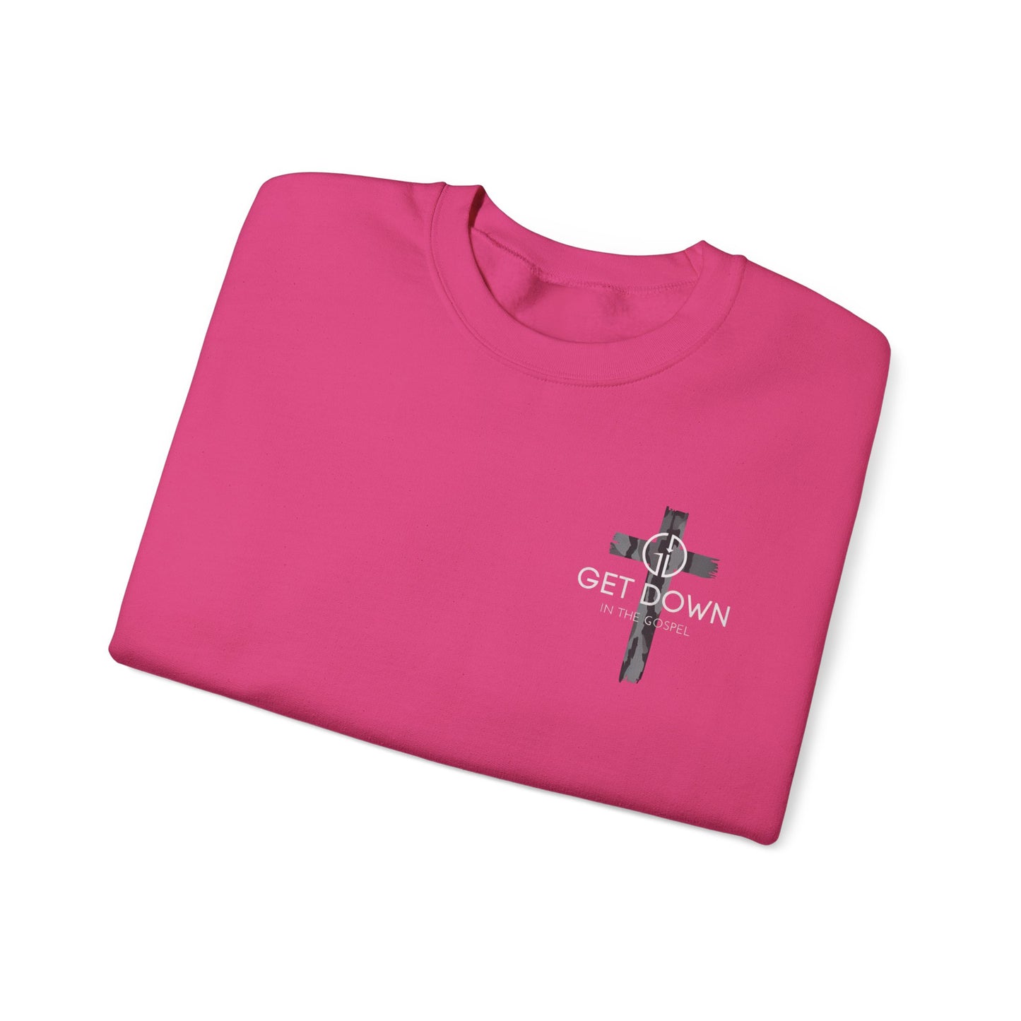 GILDAN - GET DOWN IN THE GOSPEL ADULT SWEATSHIRT GRAY CAMO CROSS
