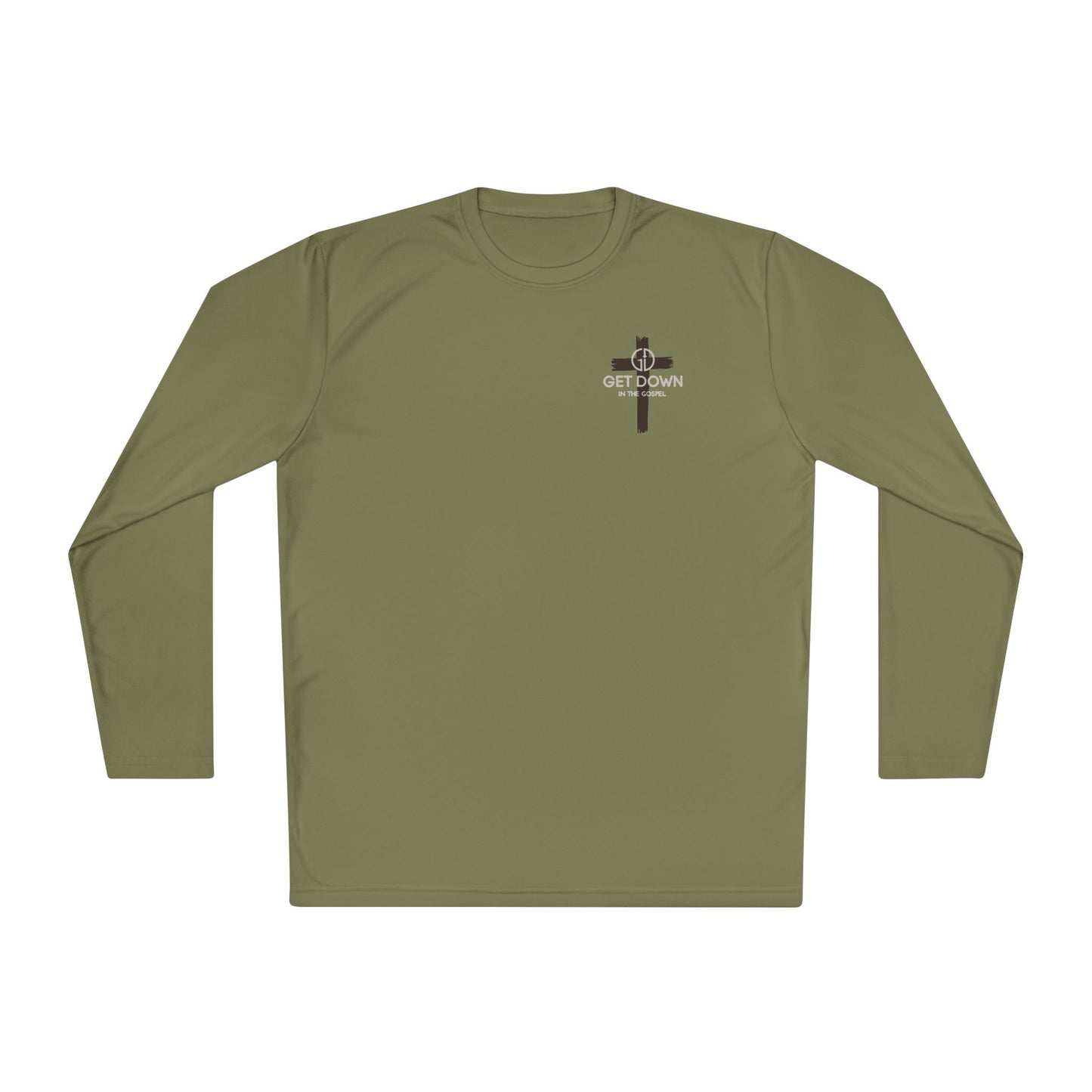 Christian Shield & Swords Long Sleeve Tee — "Get Down on Your Knees" Faith Graphic
