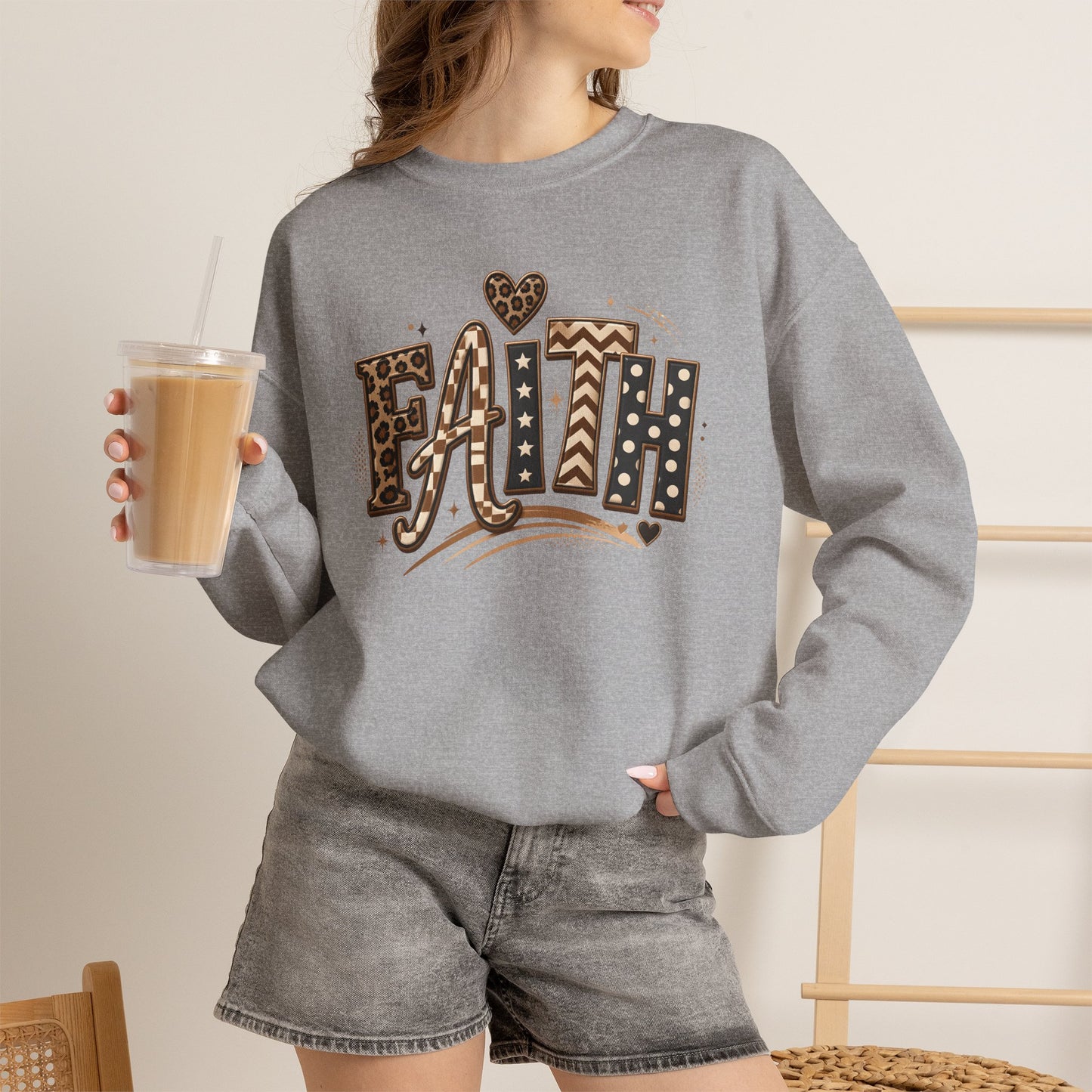GILDAN - Faith Leopard Print Crewneck Sweatshirt