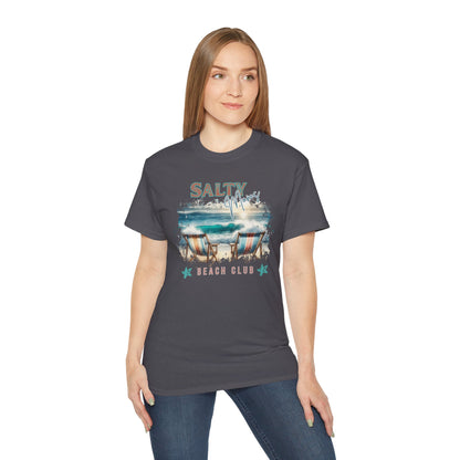 Salty Vibes Beach Club Tee — Retro Coastal Surf T-Shirt