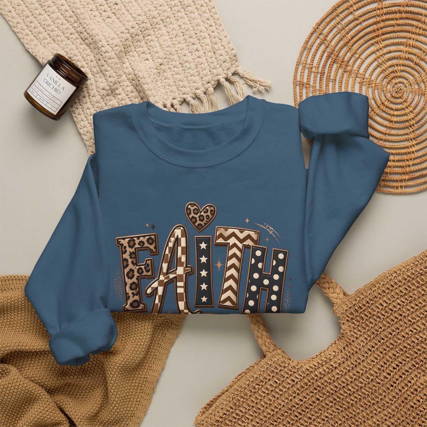 GILDAN - Faith Leopard Print Crewneck Sweatshirt