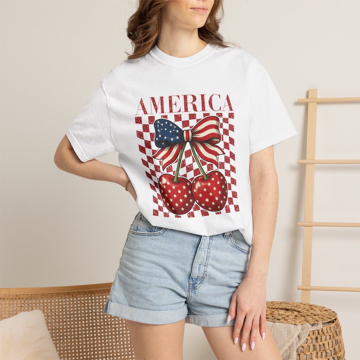 COMFORT COLORS - America Cherry Graphic T-Shirt — Patriotic 4th of July Tee