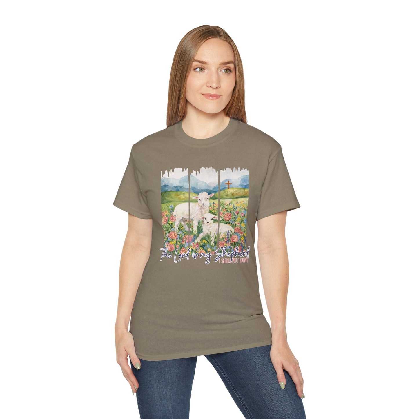 GILDAN - Lamb In Wildflowers Tee – "The Lord Is My Shepherd" Cotton T-Shirt