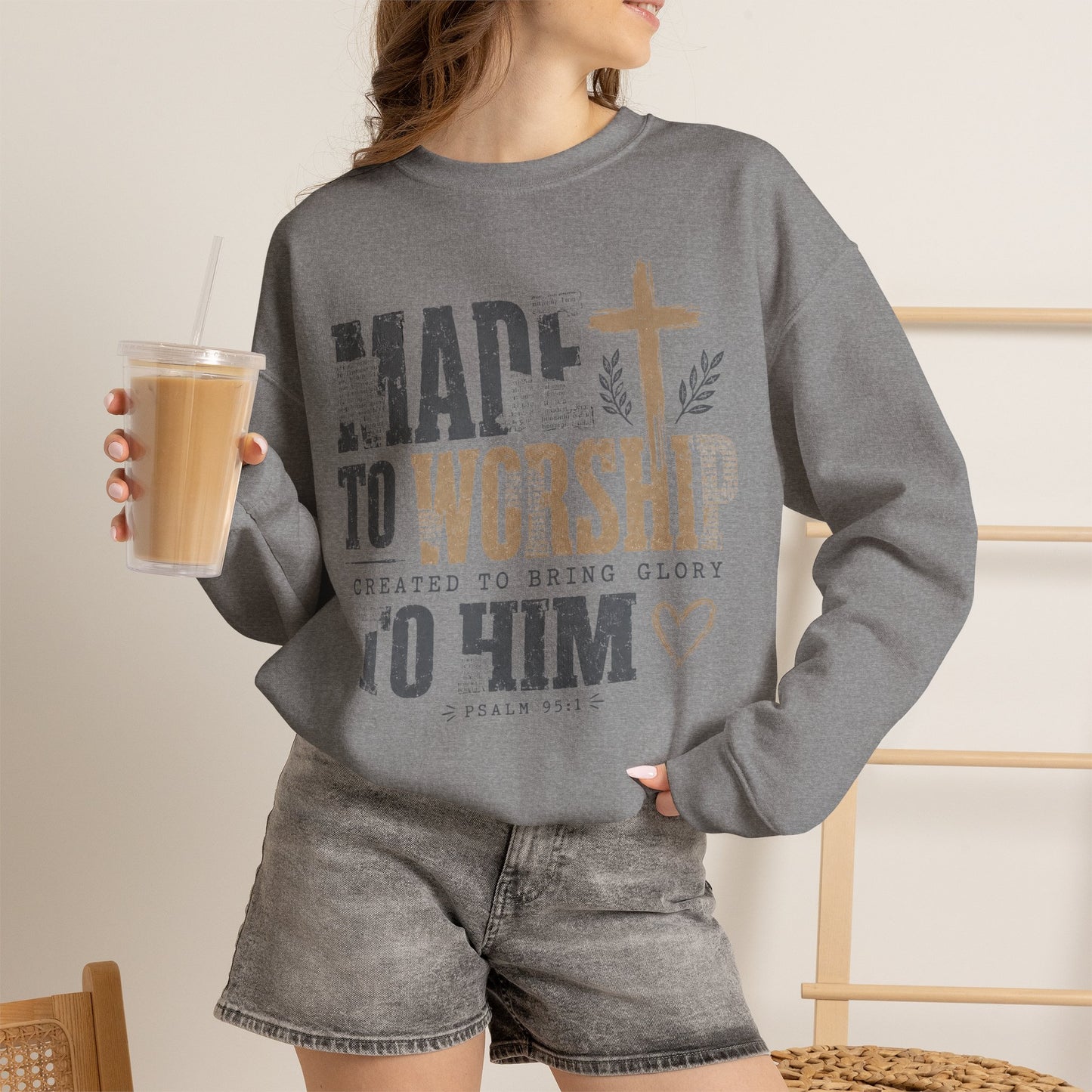 GILDAN - Worship Crewneck Sweatshirt — "Made to Worship to Him" Christian Pullover