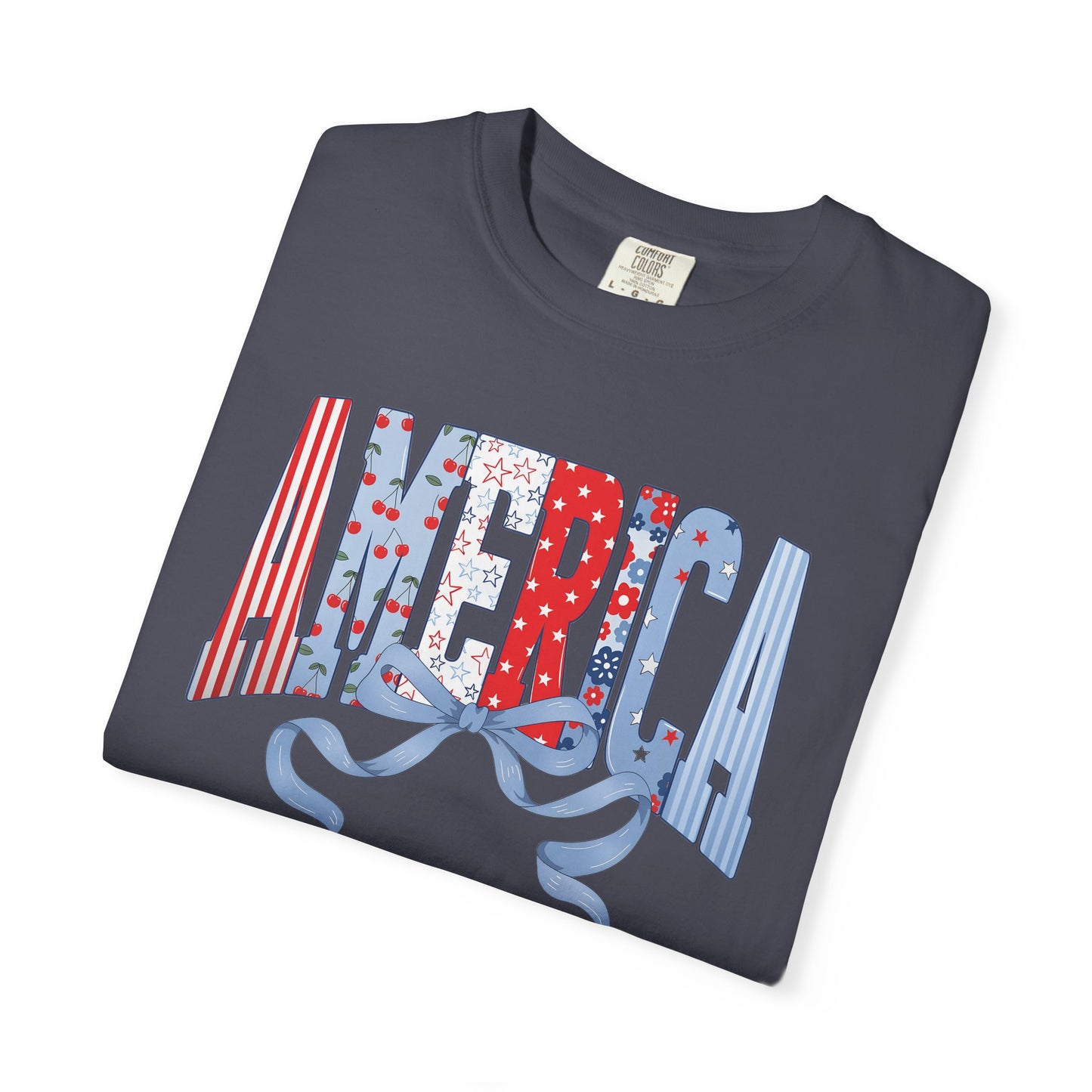 COMFORT COLORS  - America Graphic T-Shirt – Patriotic Red White Blue Tee with Ribbon