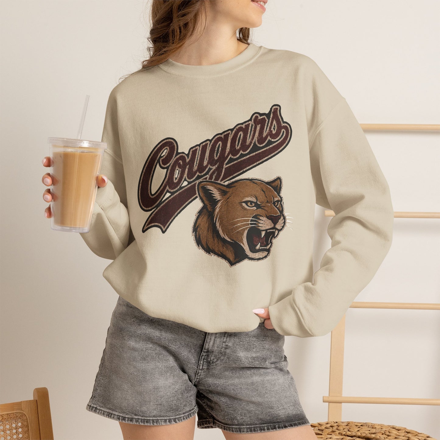 GILDAN - Cougars Mascot Crewneck Sweatshirt — Vintage Athletic Cougar Design