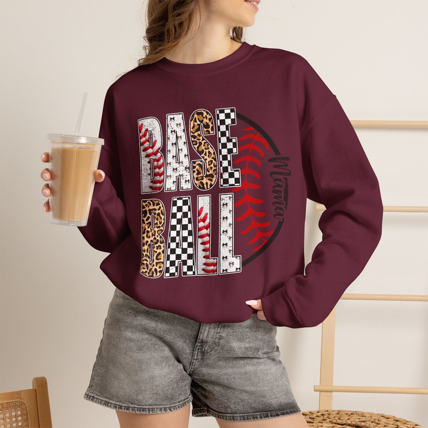 GILDAN - Baseball Leopard Print Crewneck Sweatshirt